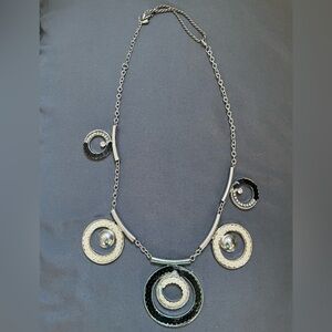 Silver-Tone Black and Silver Disc Pendant Necklace - Women Jewelry